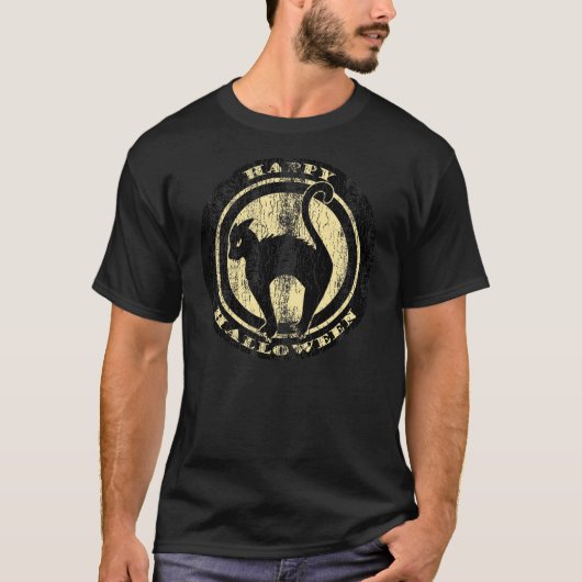 T-shirt Chat noir d'Halloween Retro (Devant)