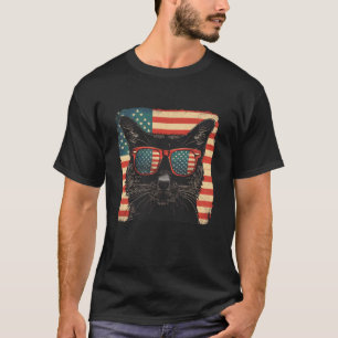 T-shirt Chat noir drapeau américain amoureux du 4 juillet