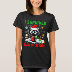 T-shirt Chat Noir Drôle De Noël J'ai Survécu 67 Jours De C