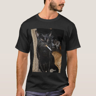 T-shirt Chat noir drôle fumant une cigarette Party Meme An