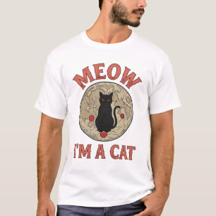 T-shirt Chat Noir Drôle Lune Vintage Dessin Halloween_1