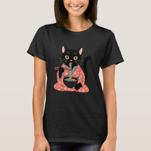 T-shirt Chat noir drôle mangeant des ramen vintage femme j