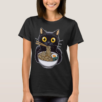 T-shirt Chat noir drôle mangeant du Ramen