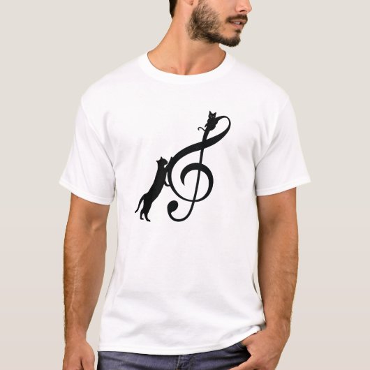 T-shirt Chat Noir Drôle Note Musique (Devant)