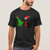 T-shirt Chat Noir Drôle Poussant Arbre De Noël Sur Chat Wh (Devant)