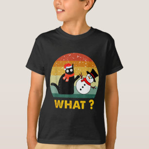 T-shirt Chat noir drôle poussant bonhomme de neige Costume