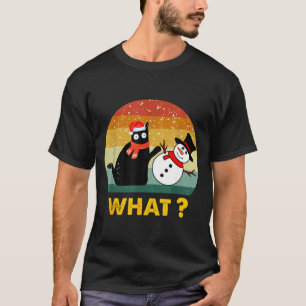 T-shirt Chat noir drôle poussant bonhomme de neige Noël Co