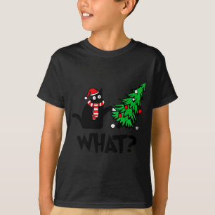 T-shirt Chat noir drôle poussant l'arbre de Noël sur le ch