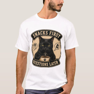 T-shirt Chat Noir Drôle Questions Ensuite Snacks D