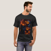 T-shirt Chat noir drôle selfie avec Jack O Lantern citroui (Devant entier)