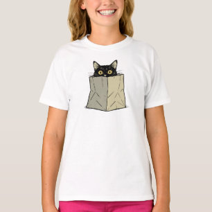 T-shirt Chat Noir Drôle Sortant d'un Sac de Course