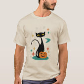 T-shirt Chat noir du milieu du siècle d'Halloween (Devant)