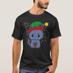 T-shirt Chat noir du Père Noël empêtré dans les lumières d