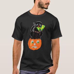 T-shirt Chat Noir Effrayant Assis Sur Un Jackolantern Sur