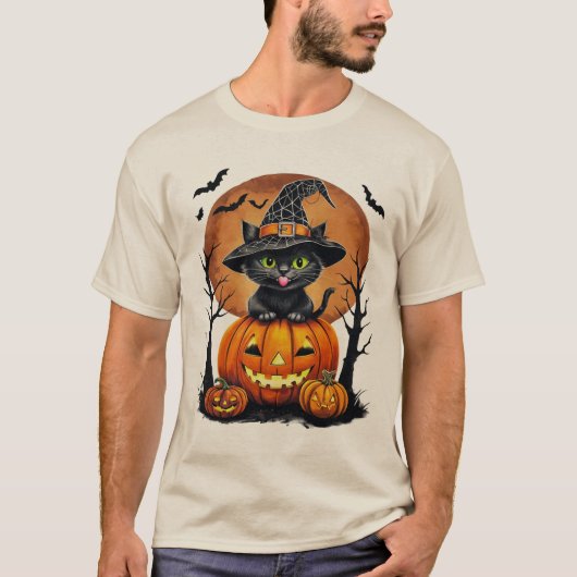 T-shirt Chat noir éffrayant avec cadeau d'Halloween Citrou (Devant)