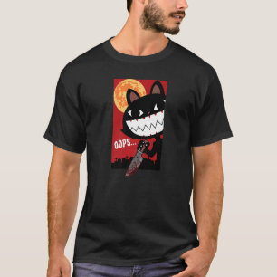 T-shirt Chat Noir Effrayant Avec Couteau Halloween Femmes 