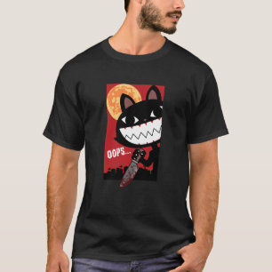 T-shirt Chat noir effrayant avec couteau Halloween Femmes