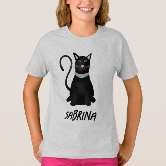 T-shirt Chat noir éffrayant et mignon Halloween Enfants (Devant)