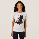 T-Shirt Chat noir Éffrayant et Ramen de minuit (Devant entier)