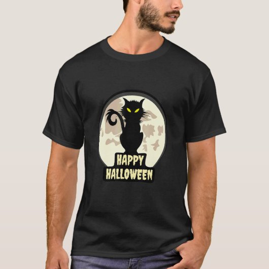 T-shirt Chat noir effrayant heureux Halloween devant le F (Devant)