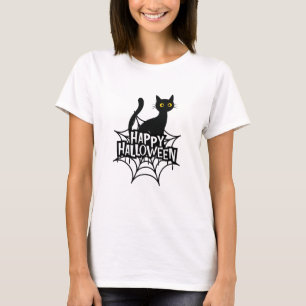 T-shirt Chat noir éffrayant sur un Spiderweb Happy Hallowe