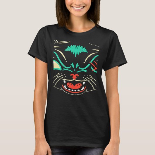 T-shirt Chat noir effrayant visage graphique Chat Hallowee (Devant)