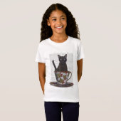 T-Shirt Chat noir en Teacup (Devant entier)