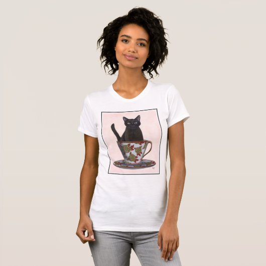 T-shirt Chat noir en Teacup (Devant entier)