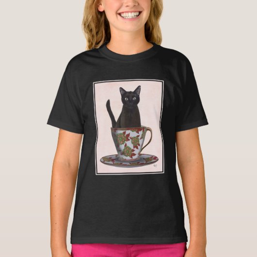 T-shirt Chat noir en Teacup (Devant)