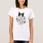 T-shirt Chat noir et blanc à l'aquarelle (Devant)