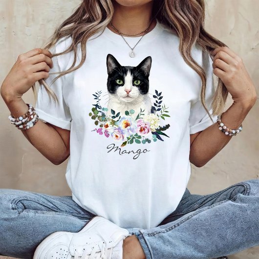 T-shirt Chat noir et blanc à l'aquarelle
