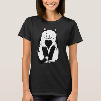 T-shirt Chat noir et blanc avec cœur sur la poitrine Anima