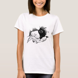 T-shirt Chat noir et blanc curieux de Kitty