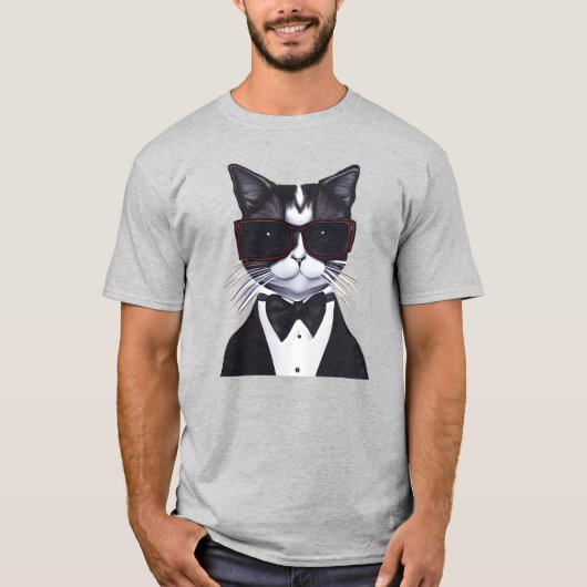 T-shirt Chat noir et blanc dans une Cravate Tuxedo et Bow (Devant)