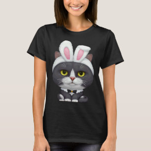 T-shirt Chat noir et blanc en costume de lapin de Pâques