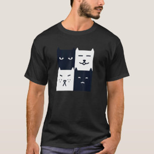 T-shirt Chat noir et blanc Planche de jeu d'échecs carrée