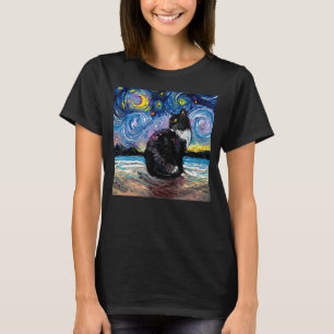 T-shirt Chat noir et blanc Tuxedo Nuit Japon Animal Te
