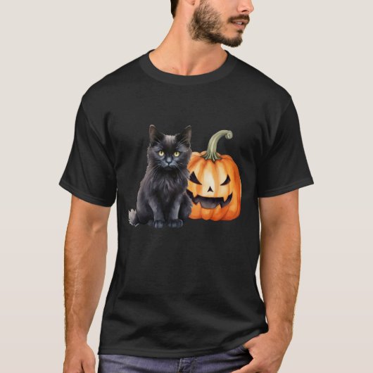 T-shirt Chat noir et Citrouille Halloween Tee (Devant)
