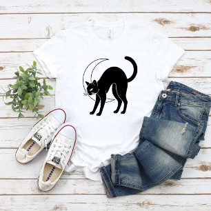 T-shirt Chat noir et lune croissante en dessin au trait