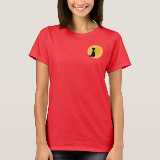T-shirt Chat noir et lune jaune Halloween Art (Devant)