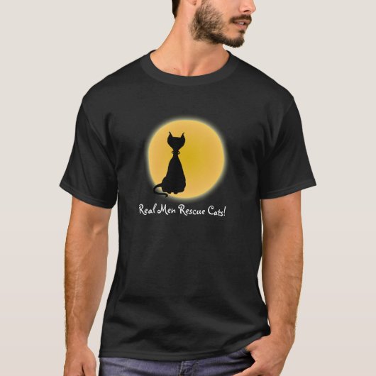 T-shirt Chat noir et lune jaune Halloween Art (Devant)