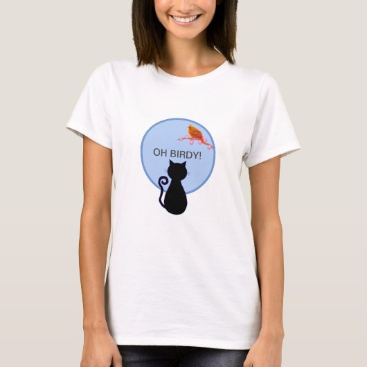 T-shirt Chat noir et oiseau rouge (Devant)