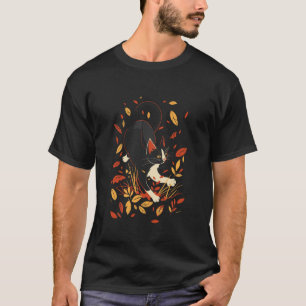 T-shirt Chat Noir Feuille D'automne Arbre Bonjour Automne