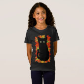 T-Shirt Chat noir, Feuilles d'automne motif, Halloween amu (Devant entier)