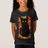 T-Shirt Chat noir, Feuilles d'automne motif, Halloween amu (Devant)