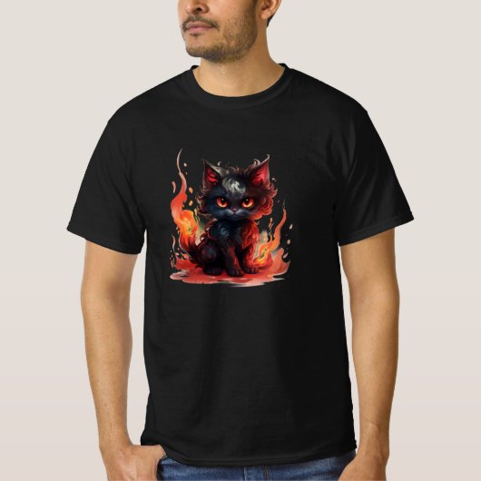 T-shirt Chat noir foncé en feu : Chat de nuit T (Devant)
