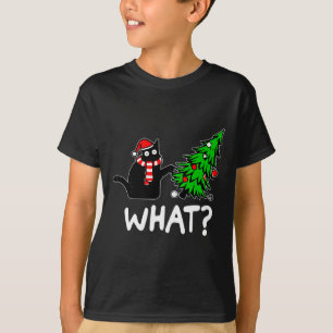 T-shirt Chat Noir Fun Et Marrant Poussant L'Arbre De Noël