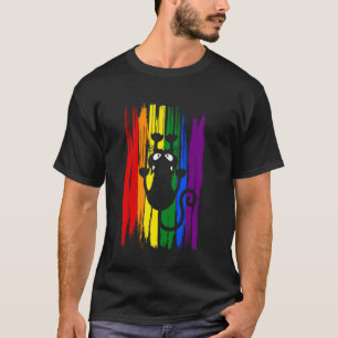 T-shirt Chat noir griffant sur arc-en-ciel drôle Fierté LG