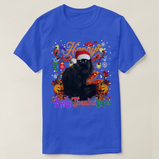 T-shirt Chat noir Hallothanksmas Halloween Thanksgiv (Design devant)