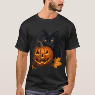T-shirt Chat Noir Halloween Costume Citrouille Pour Femmes